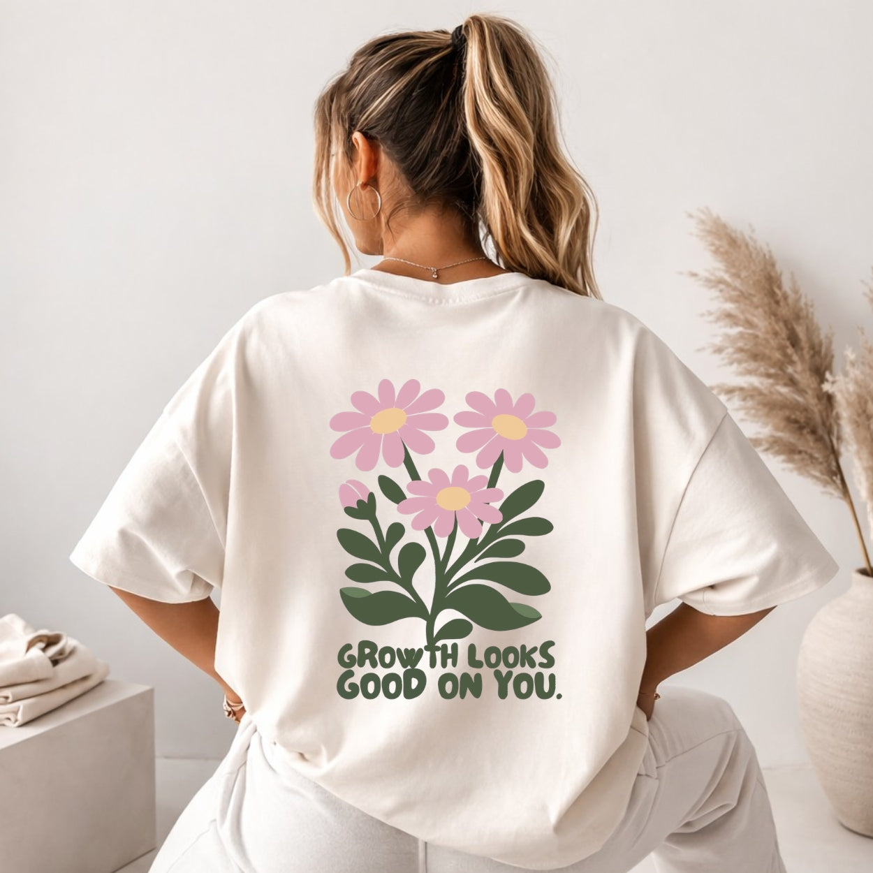 Bügelbild - Growth looks good on you - Rosa (groß)