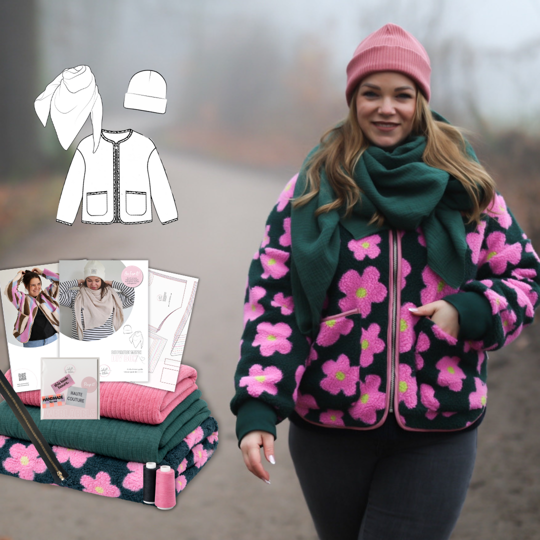 Nähpaket BUNDLE: Comfy Jacke, XL Tuch und Strickmütze (Gr. 34-52)