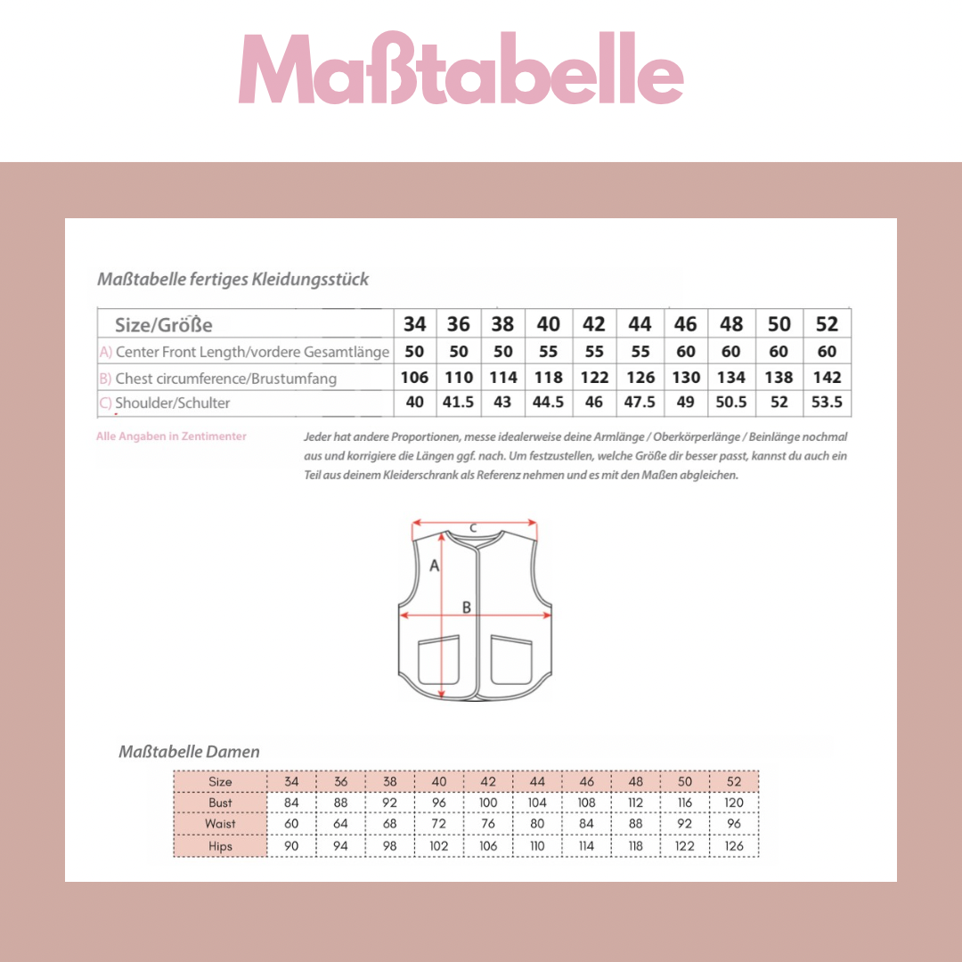 Nähanleitung: Comfy Weste Größe 34-52
