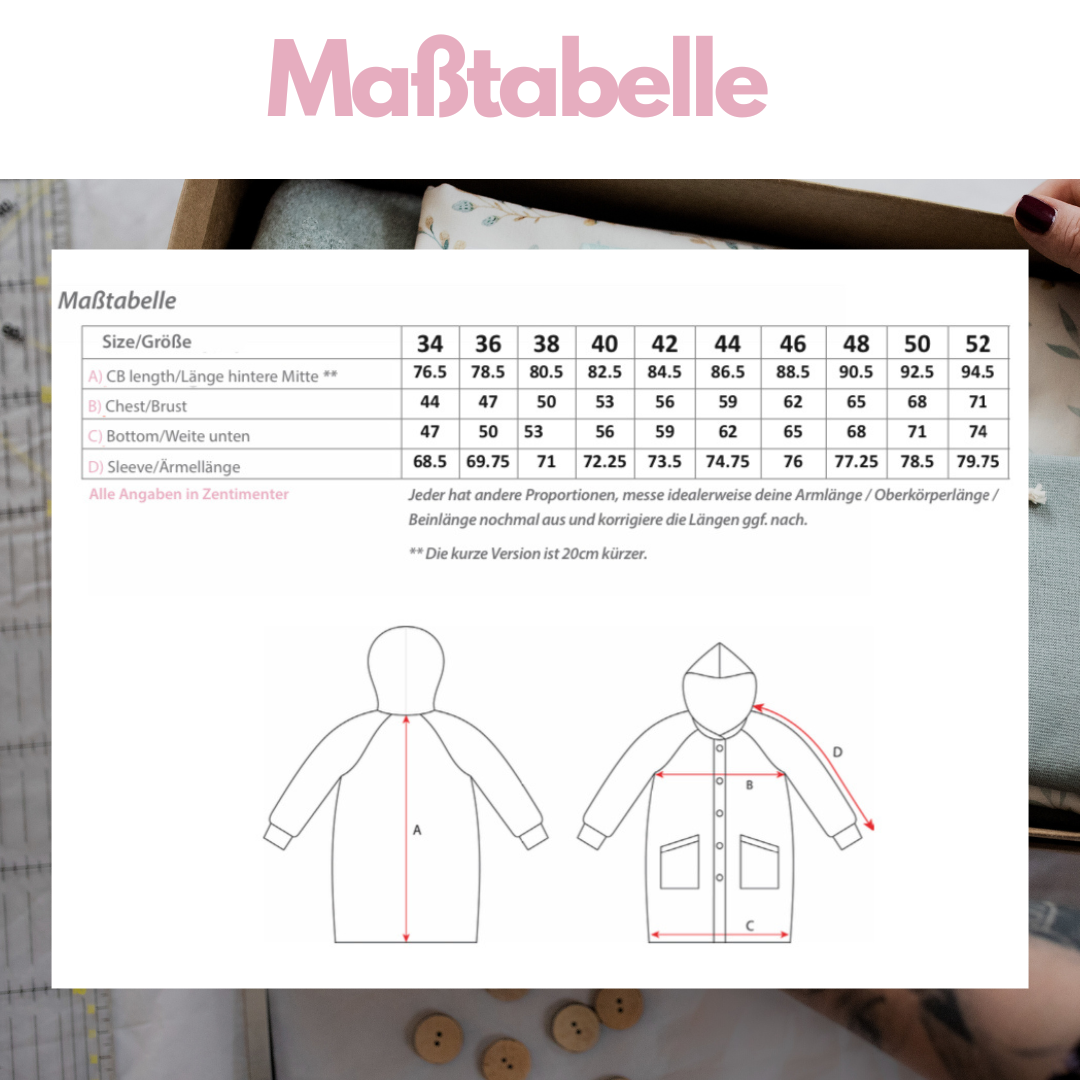 Nähanleitung: Jacke / Mantel Sarah Gr.34-52