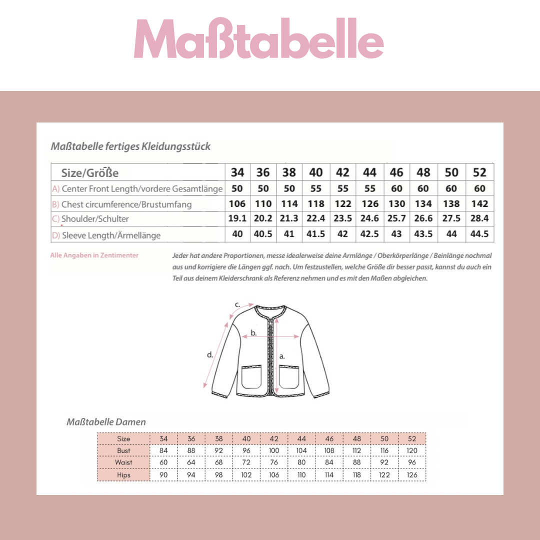 Nähanleitung: Comfy Jacke Größe 34-52
