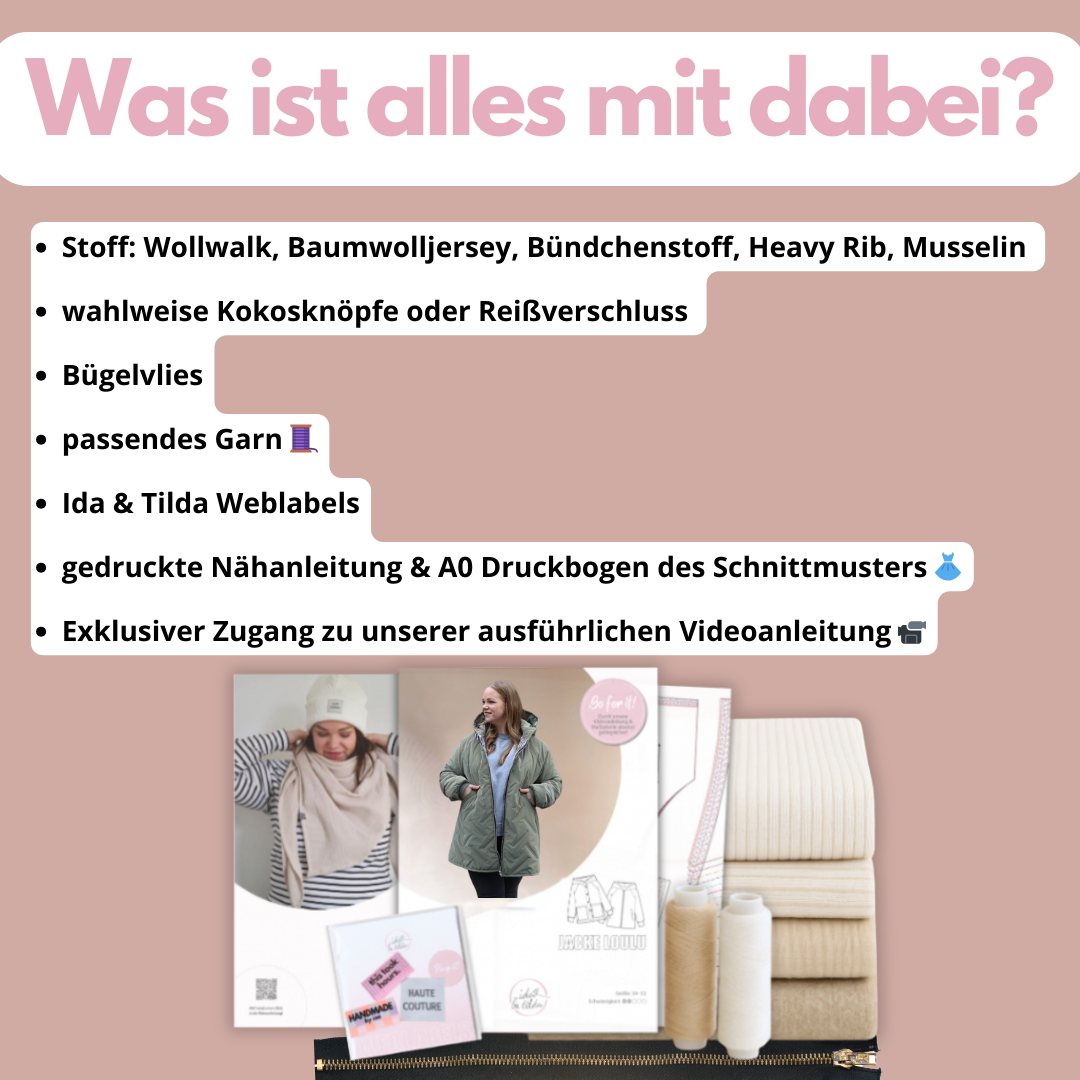 Nähpaket BUNDLE: Jacke Loulu, XL Tuch und Strickmütze Gr. 34-52