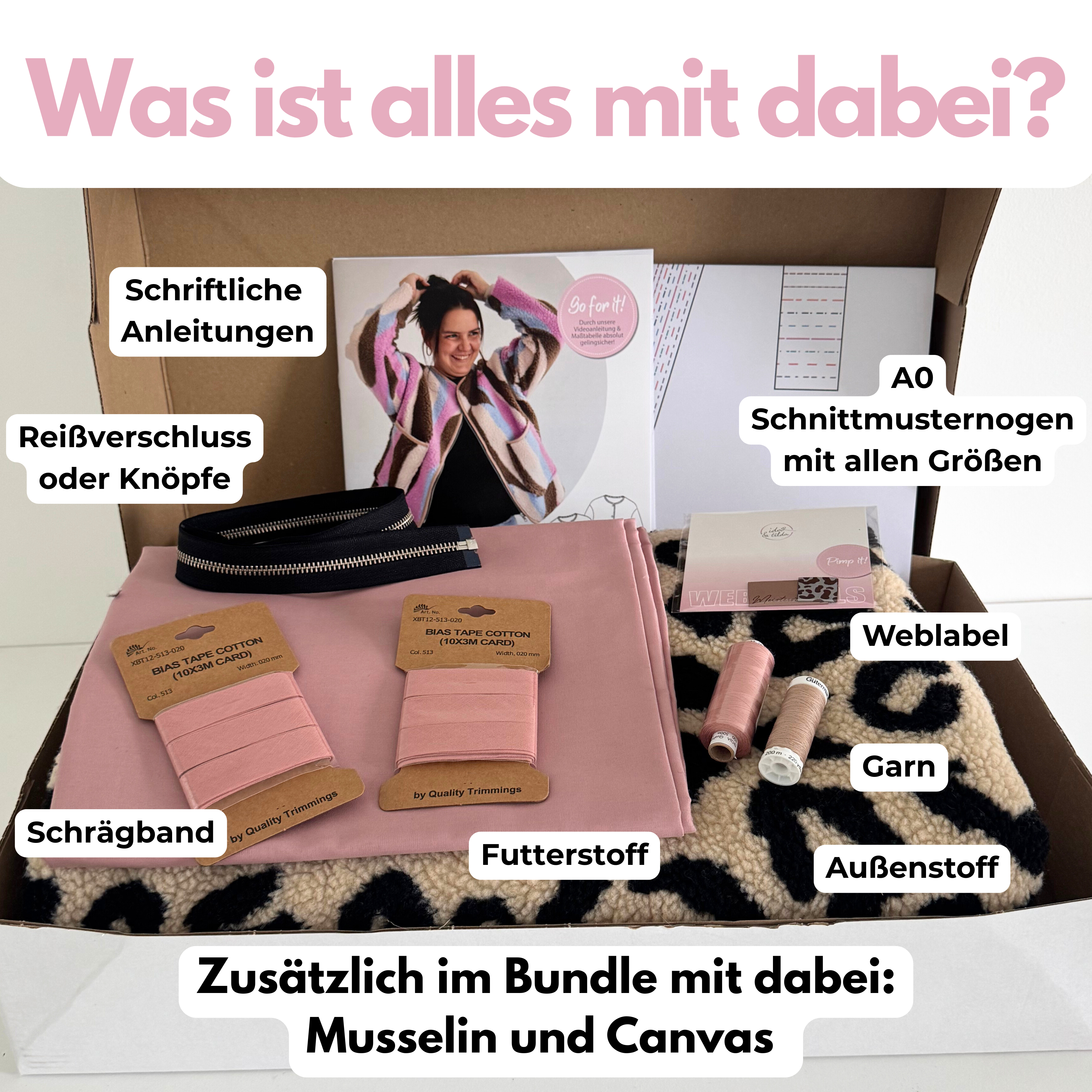 Nähpaket BUNDLE: Comfy Weste, XL Tuch und Tasche (Gr. 34-52)