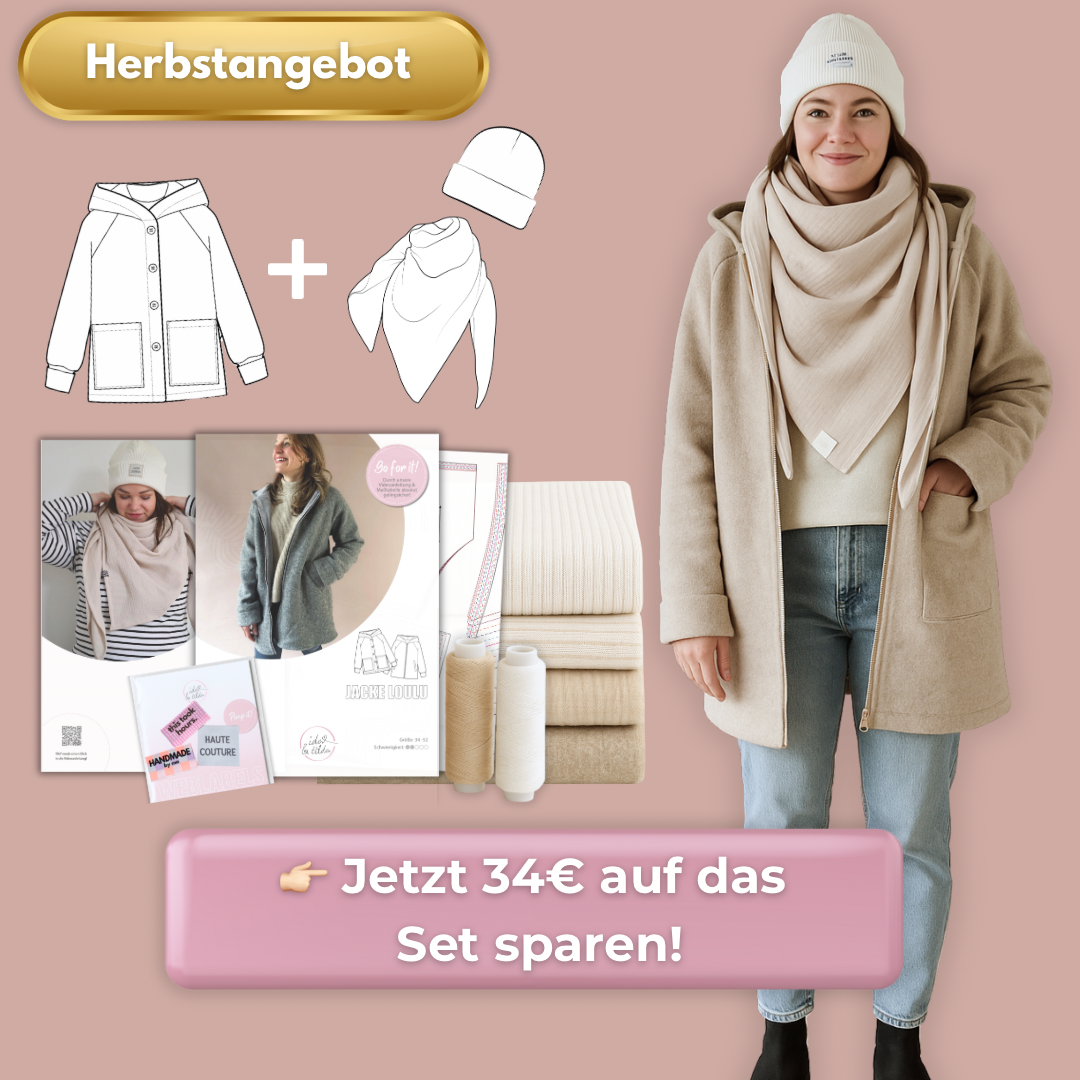 Nähpaket BUNDLE: Jacke Loulu, XL Tuch und Strickmütze Gr. 34-52